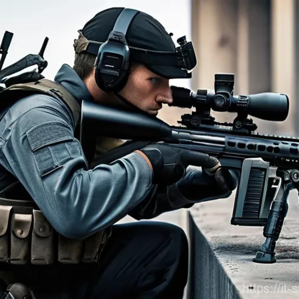 서든어택 무기 밸런스 분석 - **Elite Sniper in Action:** A highly focused, experienced sniper, dressed in tactical gear with ...