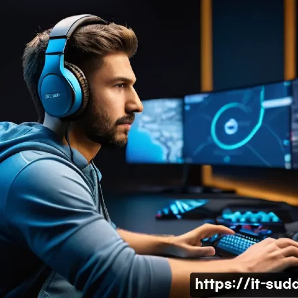 서든어택 게임 코칭 서비스 - A focused esports coaching scene featuring an expert coach guiding a young Italian gamer in a modern...