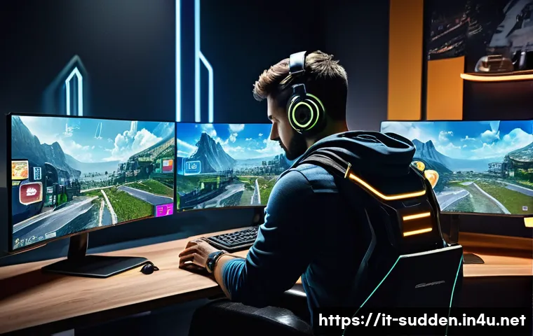 서든어택 과금 없이 즐기는 방법 - A vibrant digital gaming scene showcasing a focused Italian player at a sleek gaming setup, completi...