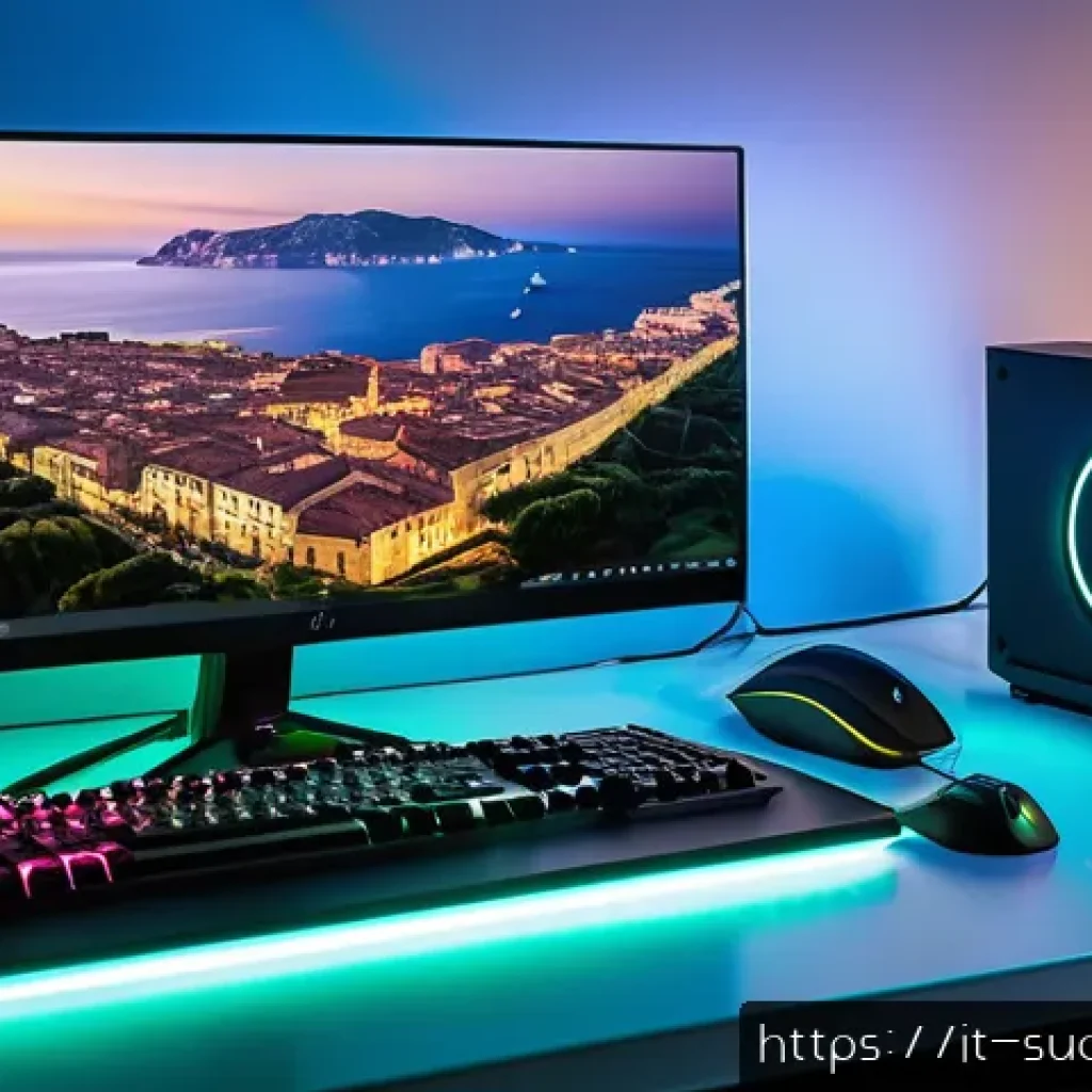 서든어택 시스템 요구 사항 - A modern gaming setup showing a mid-range PC tower with RGB lighting, an Intel Core i5 processor vis...