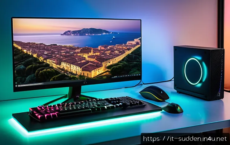 서든어택 시스템 요구 사항 - A modern gaming setup showing a mid-range PC tower with RGB lighting, an Intel Core i5 processor vis...