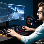 Home 21 서든어택 게임 실력 올리는 법 - A focused esports player sitting comfortably in a modern gaming chair, wearing casual clothes and gl...