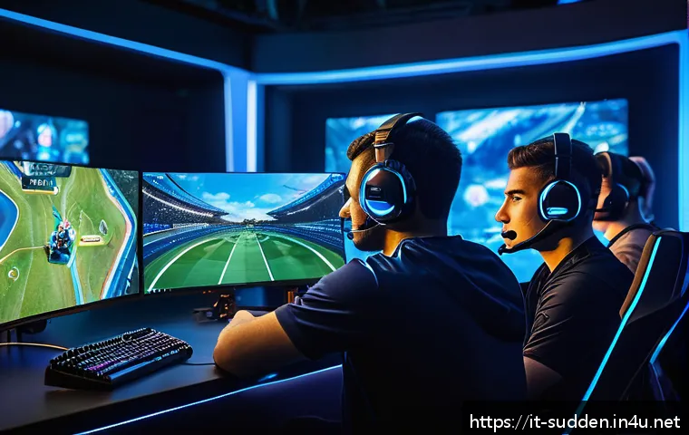 서든어택 프로 팀 명단 - A dynamic esports team scene featuring a group of young, focused gamers in a modern gaming arena wit...