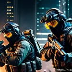 Home 22 서든어택 크레딧 획득법 - A dynamic scene of a fast-paced team deathmatch in a modern urban battlefield, featuring a diverse g...