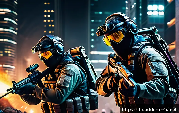 서든어택 크레딧 획득법 - A dynamic scene of a fast-paced team deathmatch in a modern urban battlefield, featuring a diverse g...